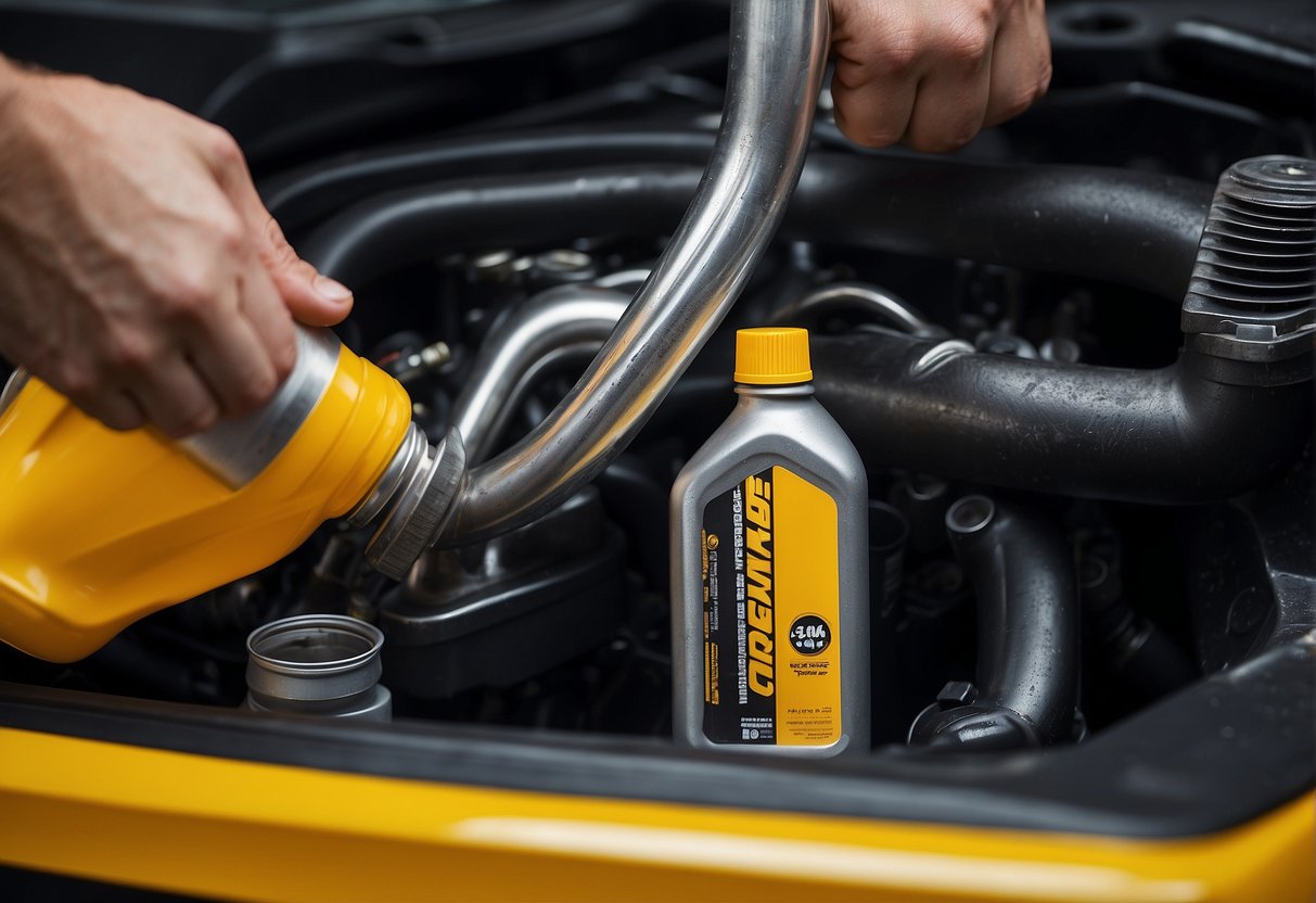 The Can-Am Outlander engine oil is being poured into the engine, meeting the specific requirements for optimal performance