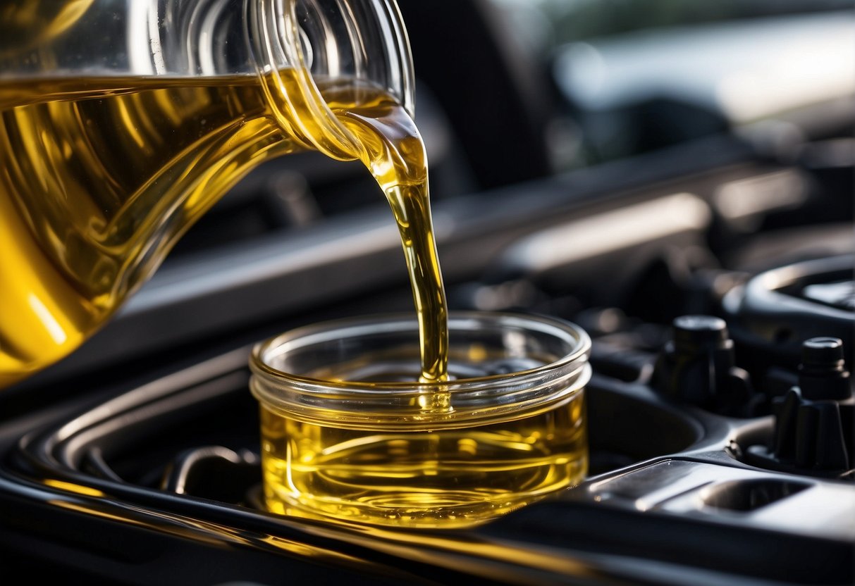 Cooking oil poured into a car engine, replacing traditional engine oil