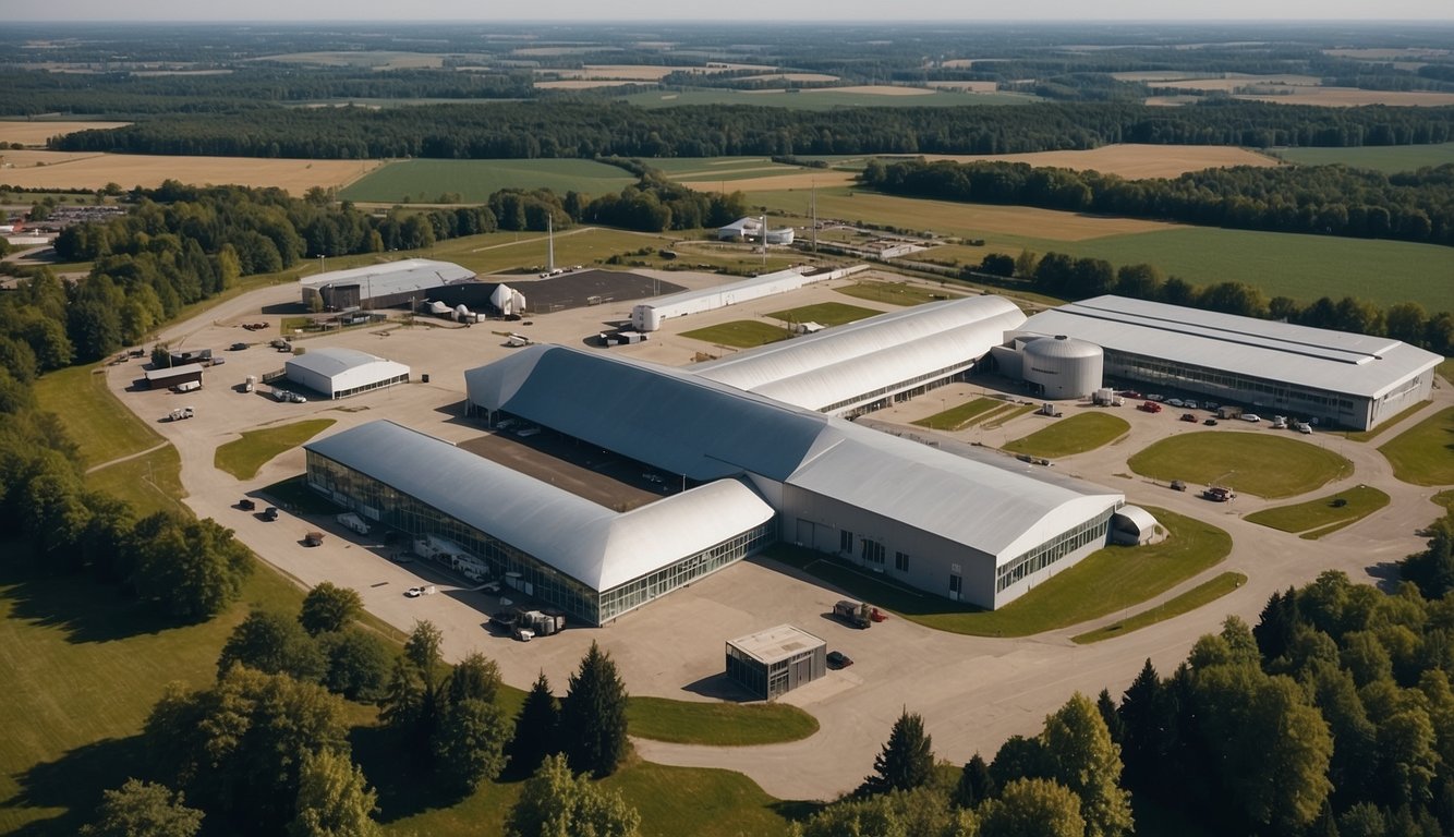 Aerial view of Merseburg Aviation and Technology Museum with clear signage and surrounding landscape