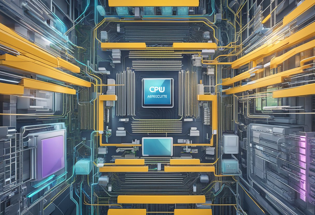 The CPU architecture and core components are depicted as interconnected data holding areas inside the CPU
