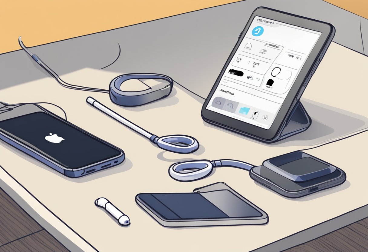 Airpods and Kindle Fire on a table, not connecting