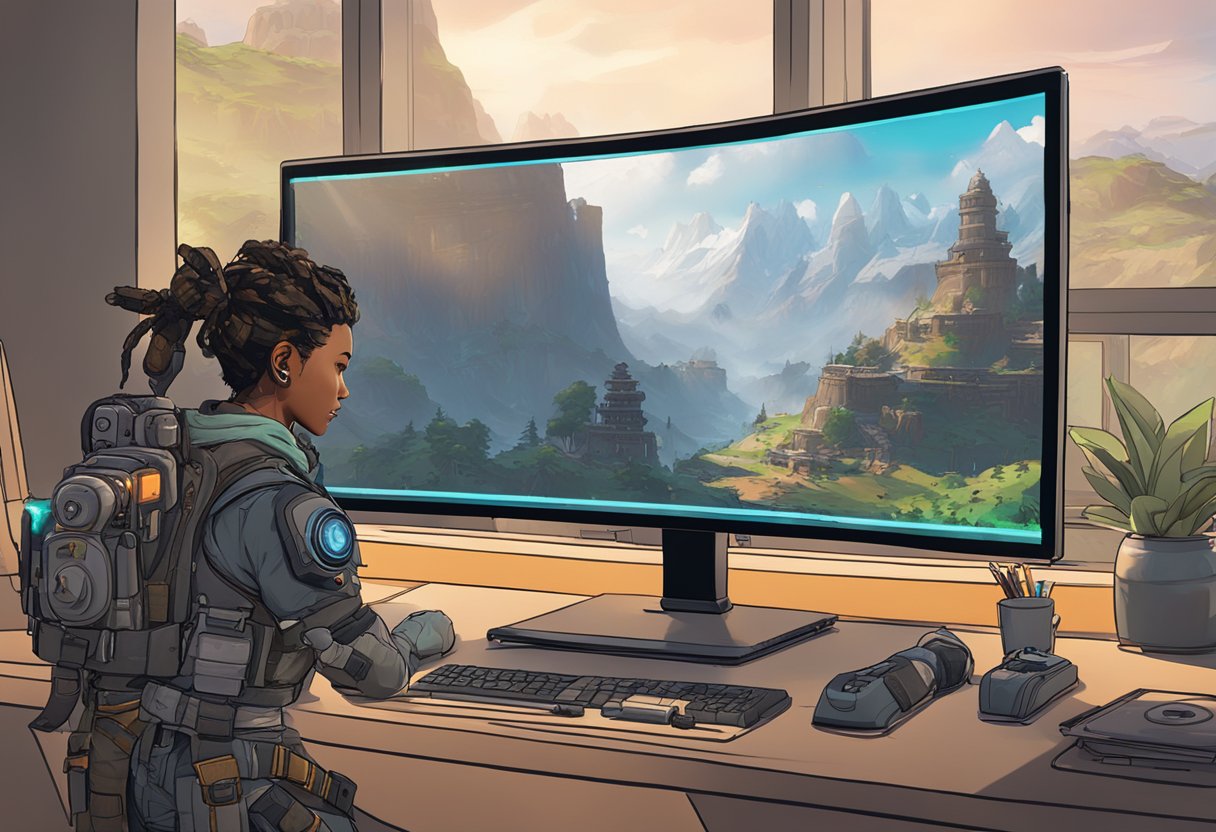 A PC screen displays Apex Legends gameplay with stuttering issues