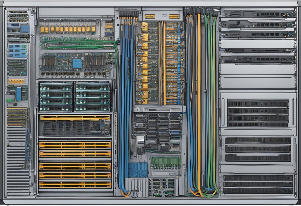 A computer tower with various cables and connectors, including CPU and PCIe cables, neatly organized and labeled for easy identification