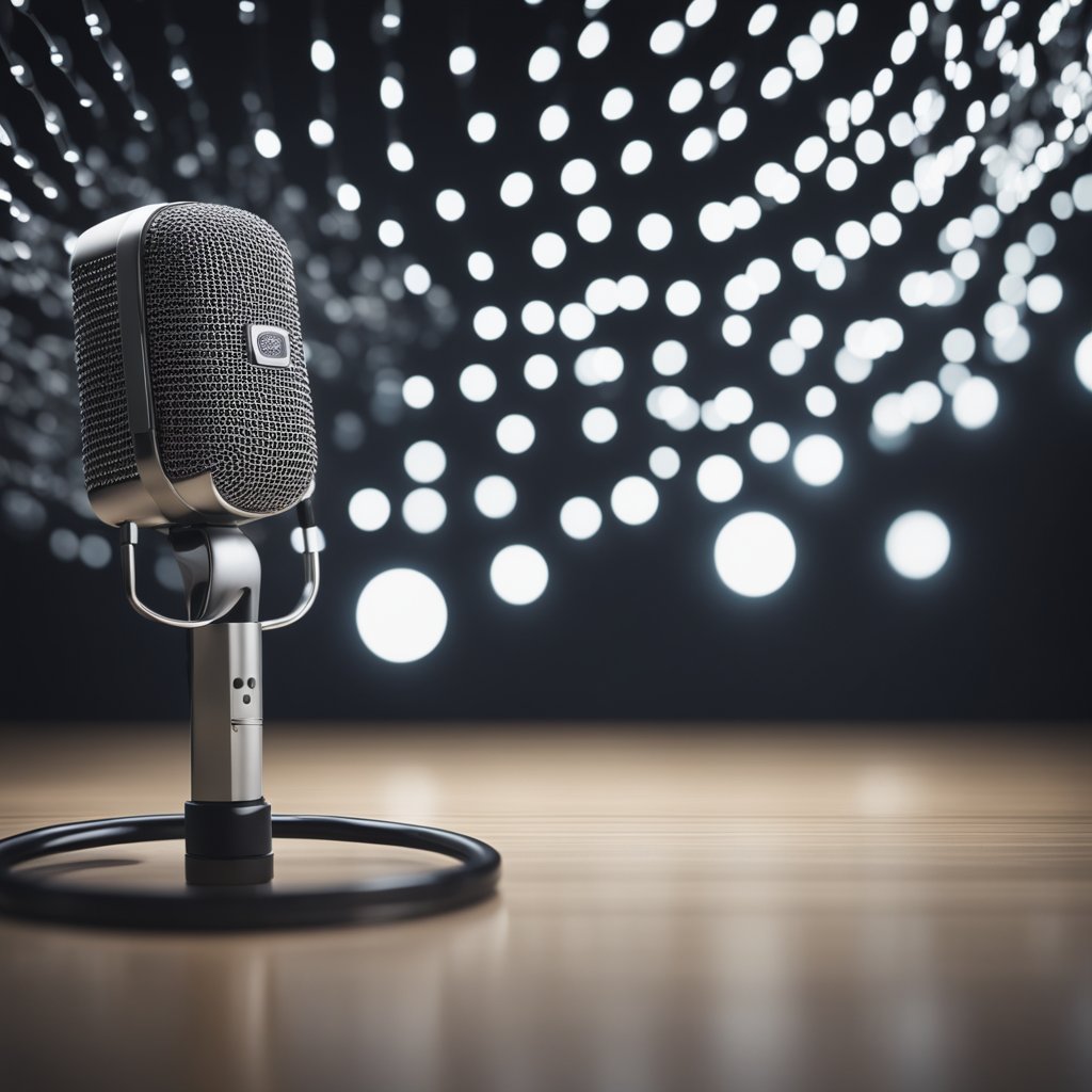 A podcast microphone emits waves that morph into thought bubbles, which are being pierced by arrows labeled "bias" and "echo chamber."