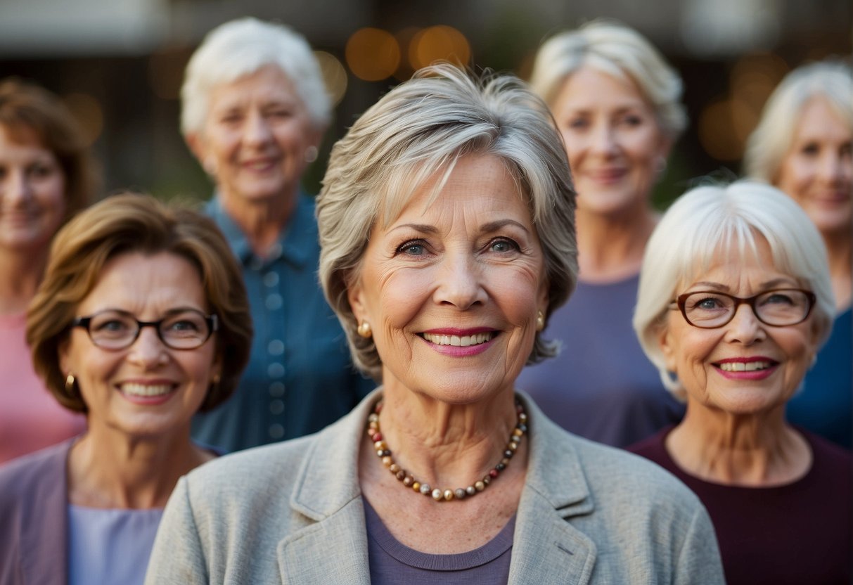 A group of women over 60 with thin hair sporting popular short hairstyles