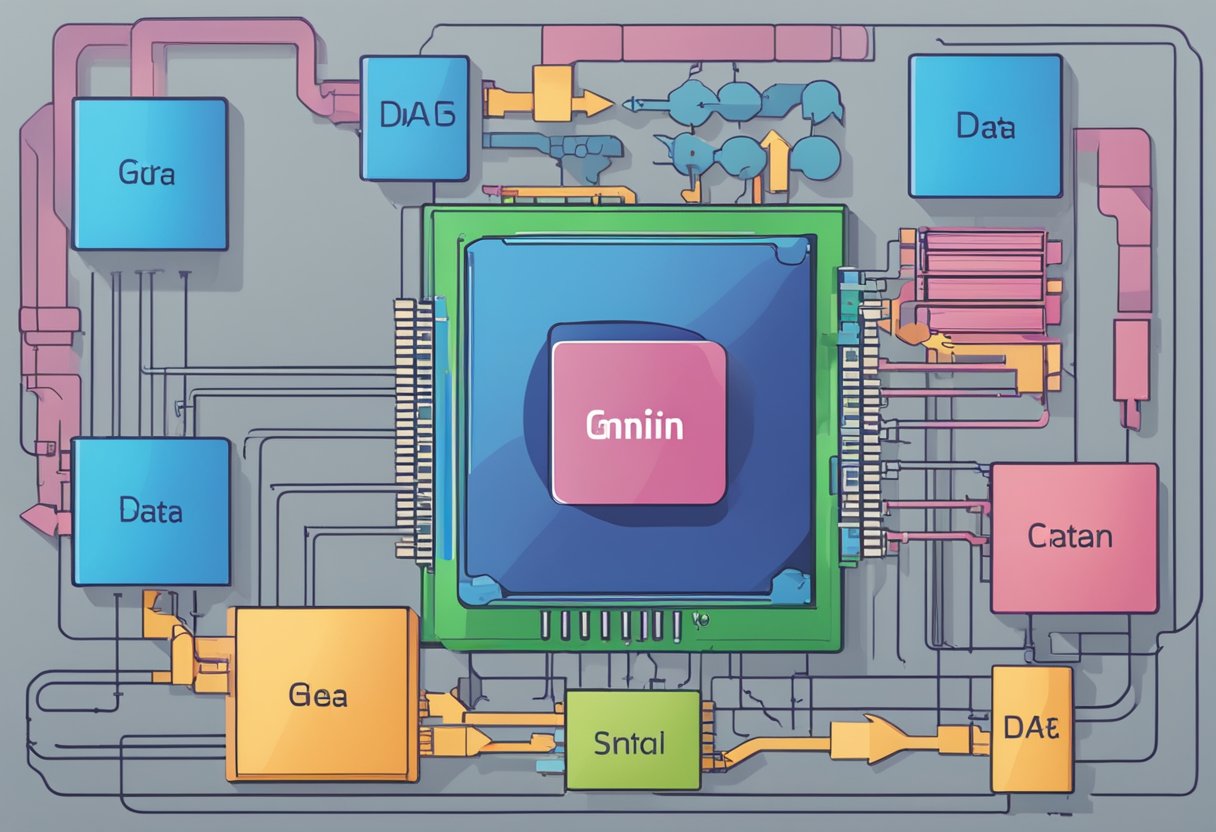 A CPU and GPU are shown as separate entities, with arrows representing data flow. The CPU is depicted as a bottleneck, slowing down data transfer, while the GPU is shown as processing data efficiently