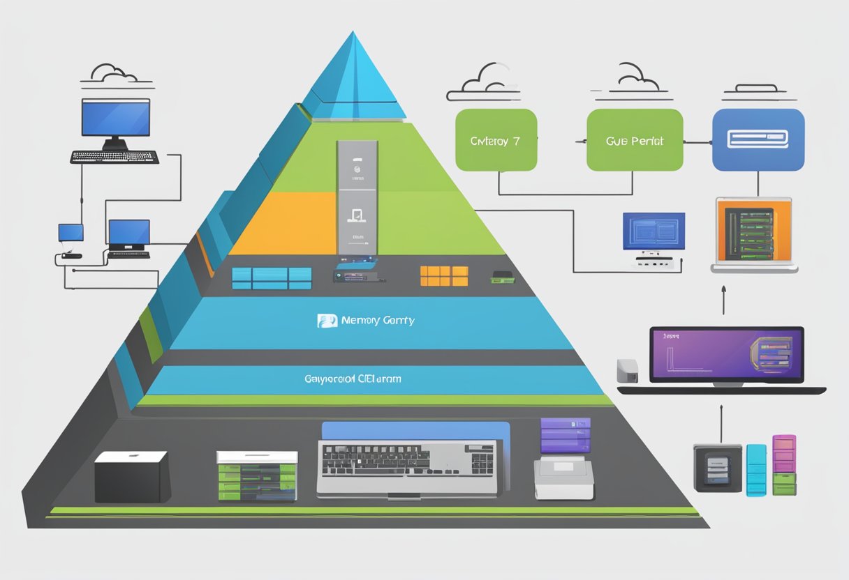 A pyramid with CPU at the top, followed by GPU, then memory, storage, and peripherals at the base