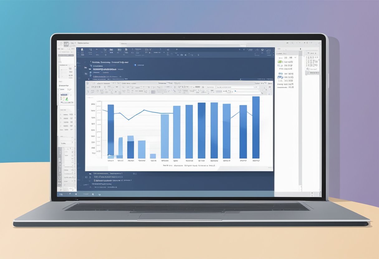 A computer screen displaying Microsoft Word with a Gantt chart being created using the software's tools and features
