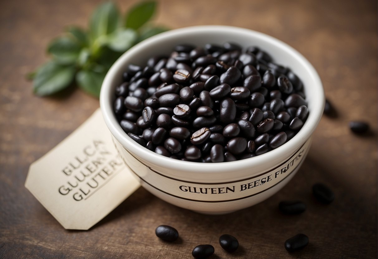 A bowl of black beans with a "gluten-free" label