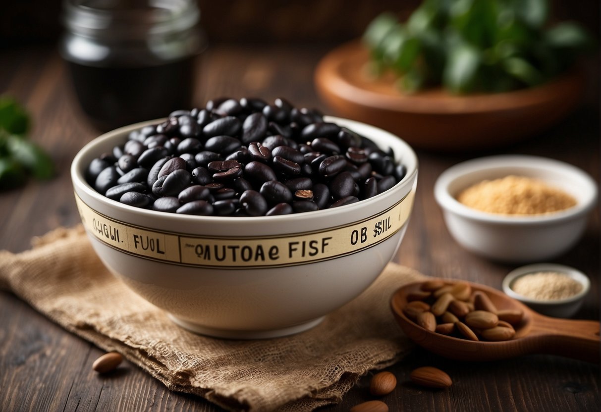 A bowl of black beans with a nutrition label and a "gluten-free" label