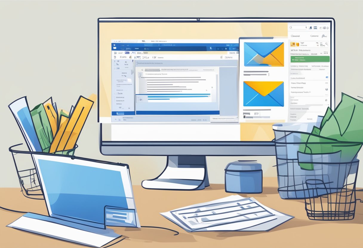 A computer screen displaying Microsoft Outlook with a highlighted email being moved to the trash folder
