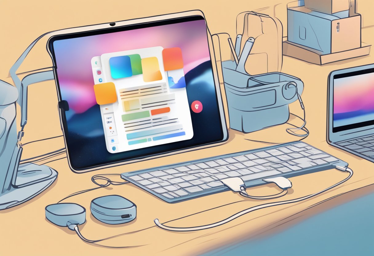An iPhone connected to a computer with iTunes open, a pop-up window asking to confirm automatic backup, and a user navigating through the settings to disable the feature