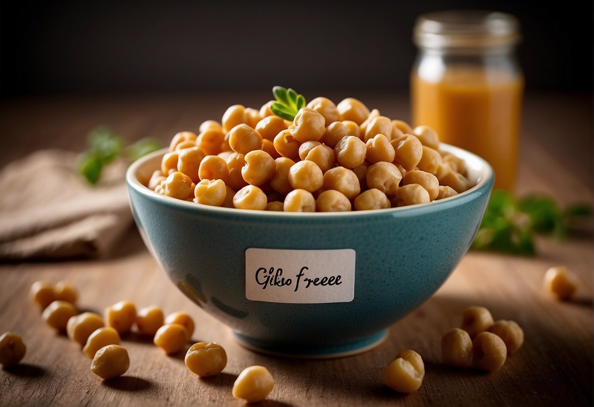 A bowl of chickpeas with a prominent "gluten-free" label
