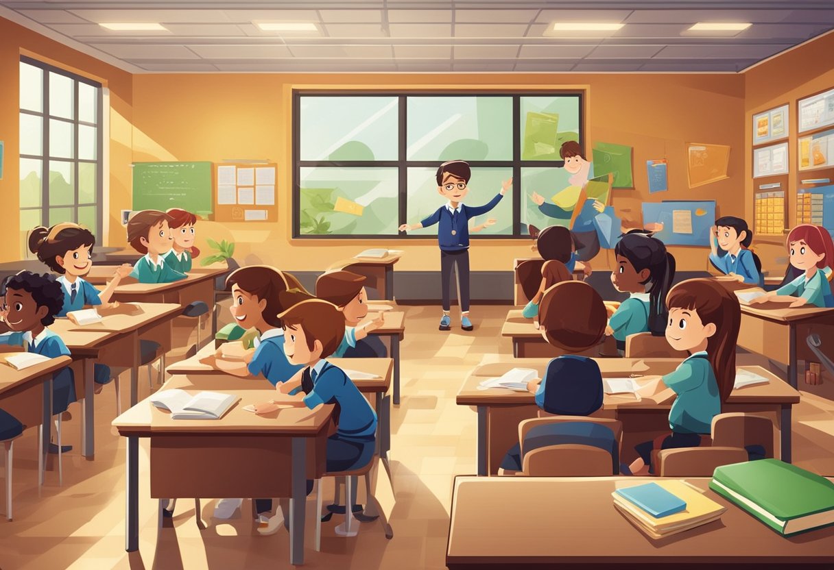 "10 classroom scenes on School Day" - Illustrate various classroom settings with students and teachers celebrating School Day