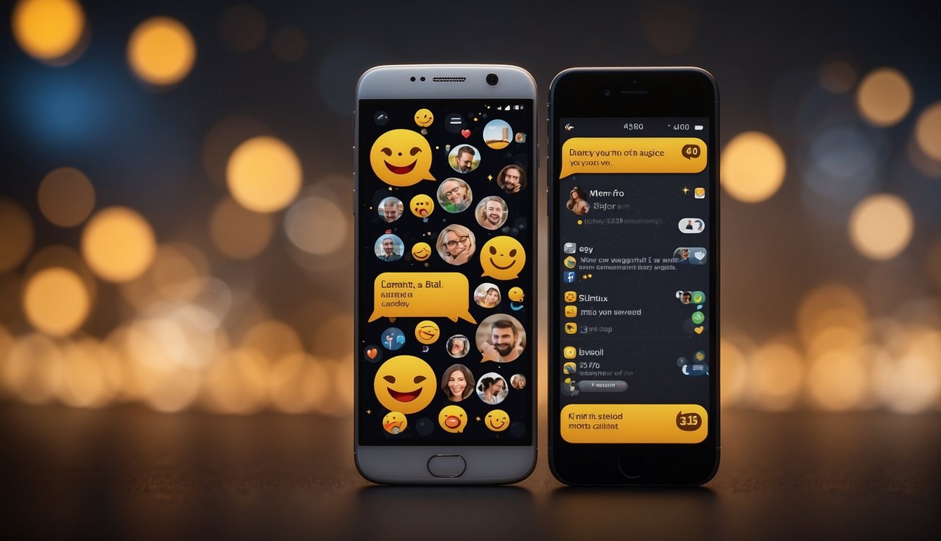A phone with a series of friendly and engaging text messages exchanged between two people, with emojis and laughter, creating a warm and welcoming atmosphere