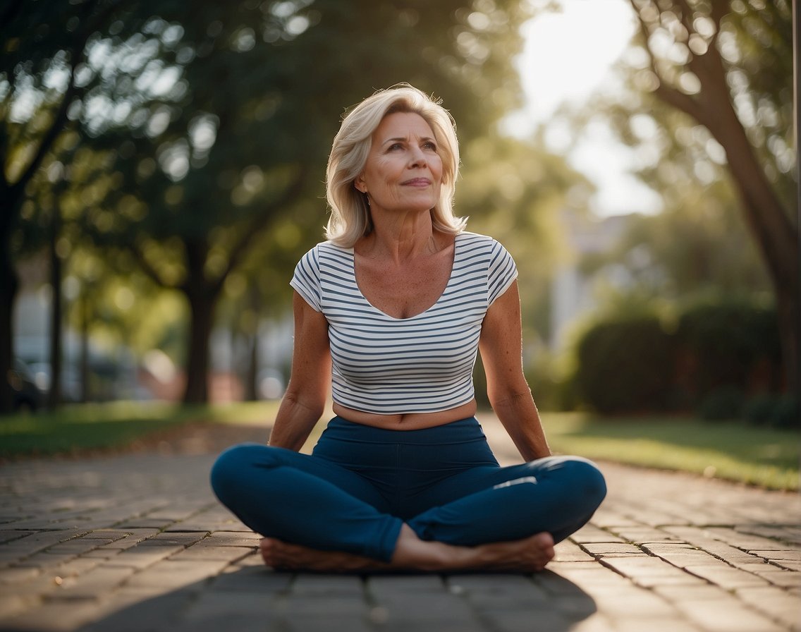 A woman sits in discomfort, her knees and hips aching from menopause joint pain