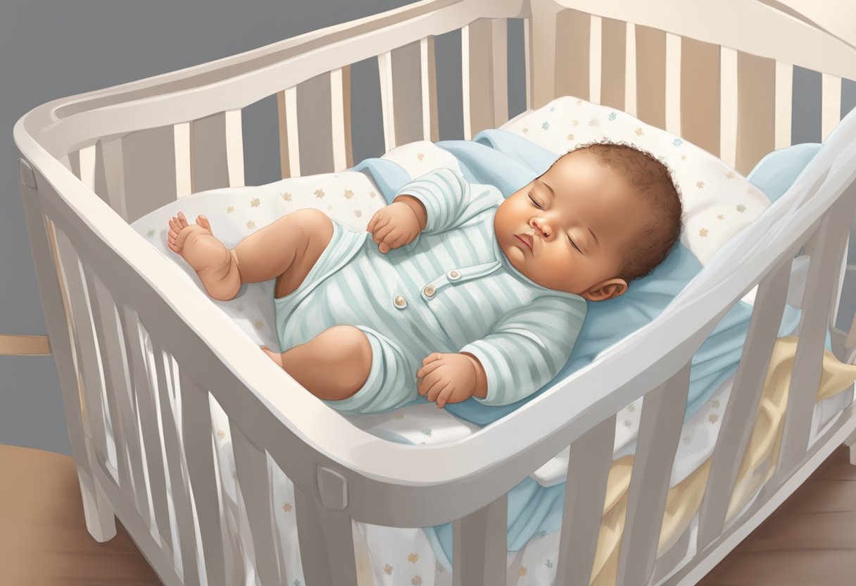 A baby peacefully sleeping in a crib, surrounded by soft, breathable blankets, with a gentle transition from swaddling to sleeping with a blanket