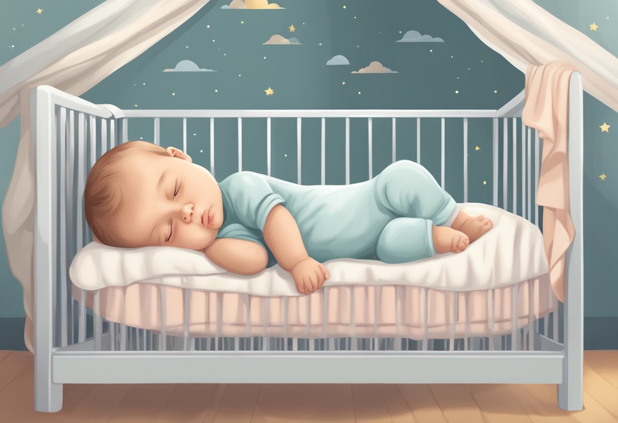 A peaceful newborn sleeps soundly on their stomach in a cozy crib