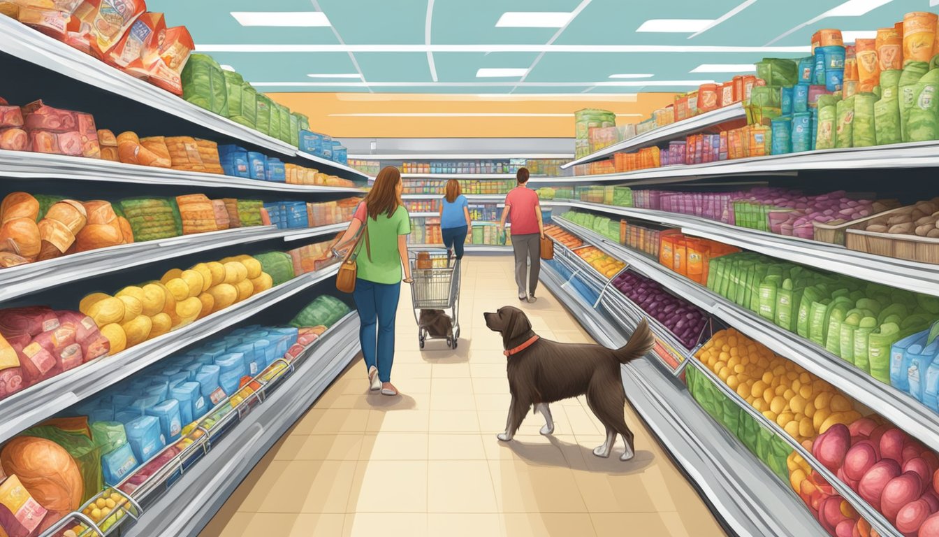 Customers and emotional support dogs navigate crowded supermarket aisles in Boca Raton