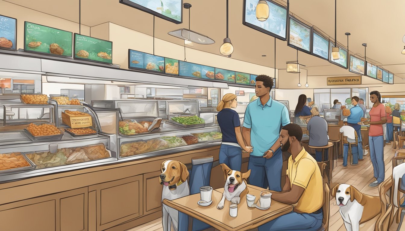Emotional support dogs calmly accompany their owners in a bustling restaurant or supermarket in Boca Raton
