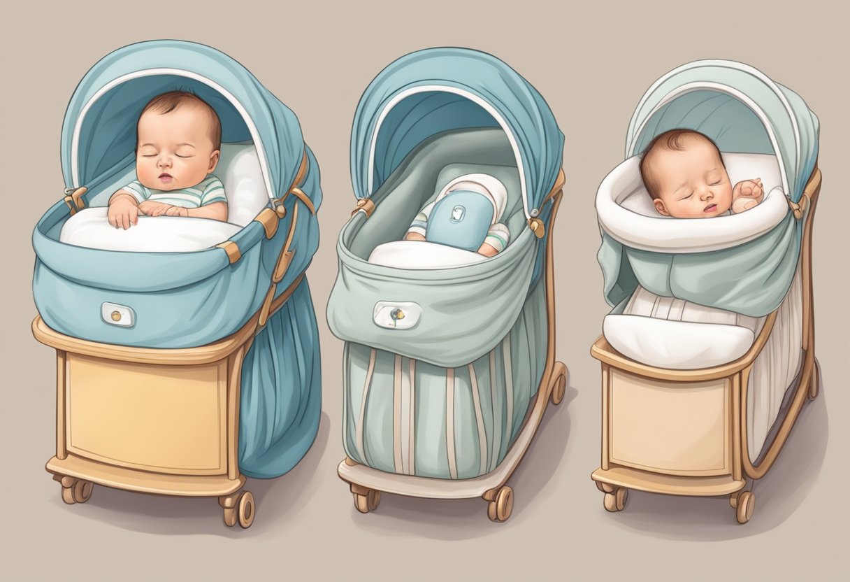 A baby outgrowing a bassinet, reaching its weight limit, and showing signs of discomfort while sleeping