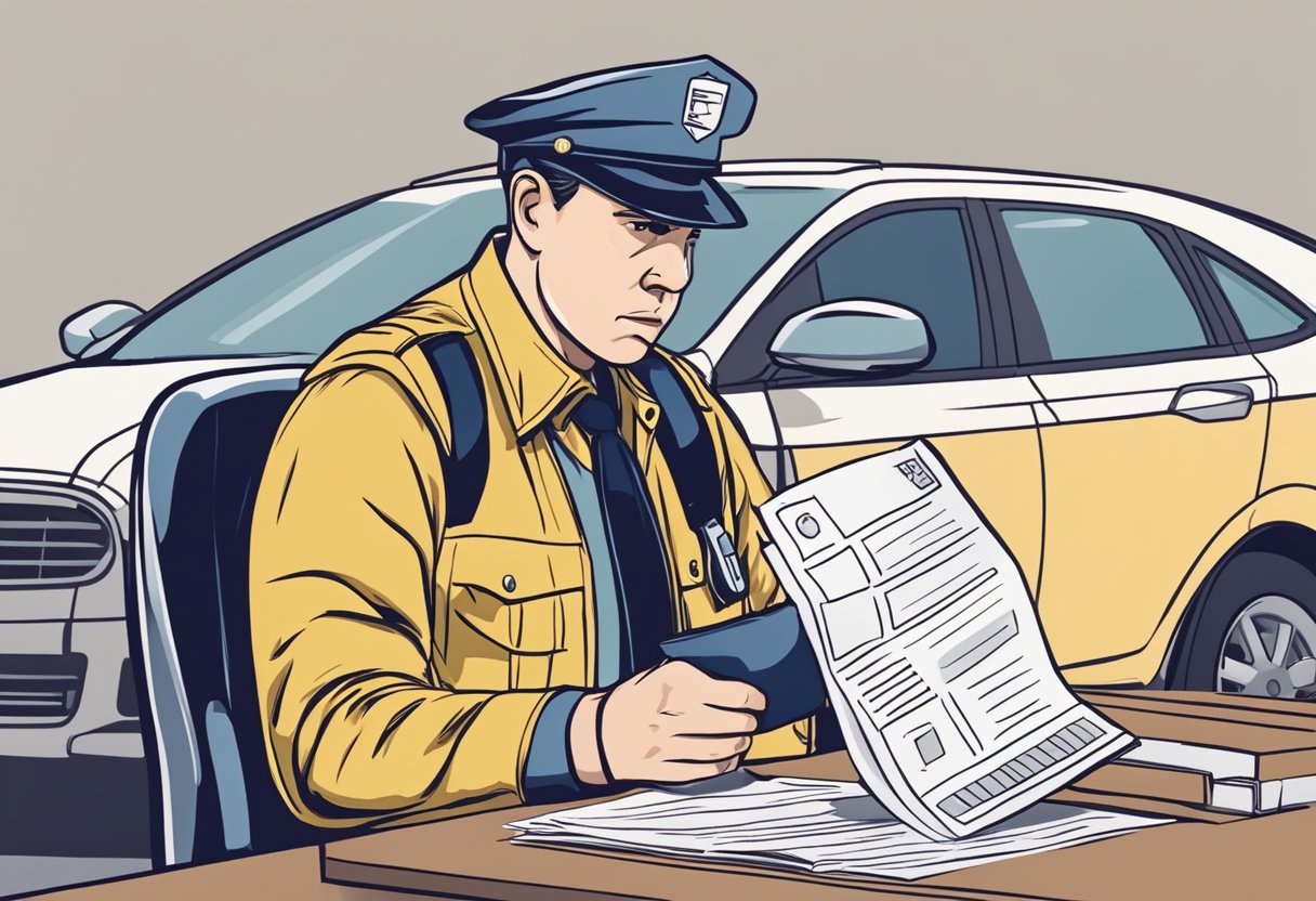 A person receiving a traffic ticket in the mail, looking confused and wondering what to do next