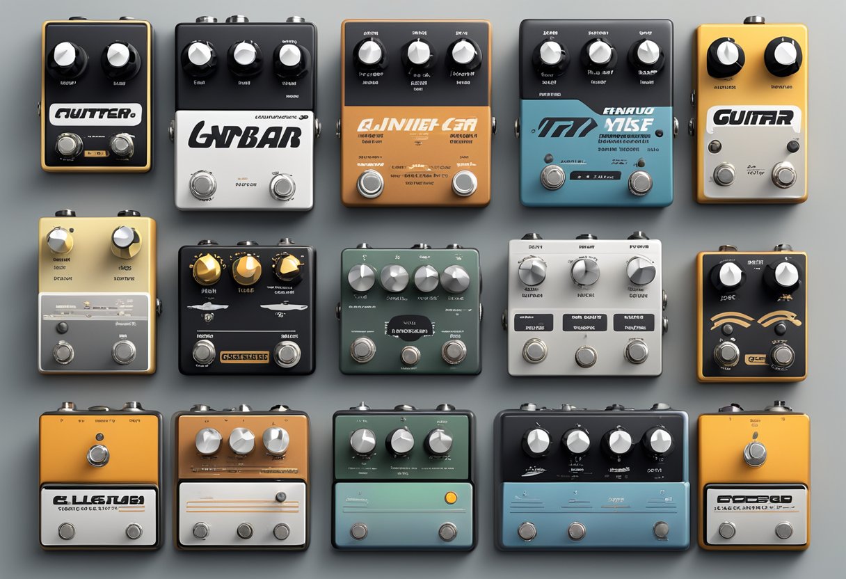 A collection of iconic guitar modulation and ambiance pedals, arranged in a visually appealing display
