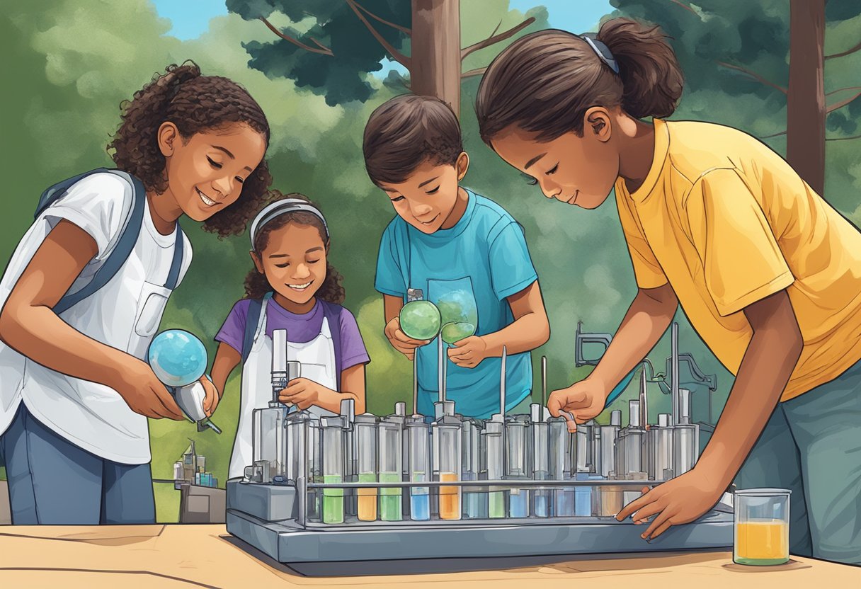 A group of children engage in hands-on science experiments and technology activities at a summer camp in Santa Rosa, Sonoma County