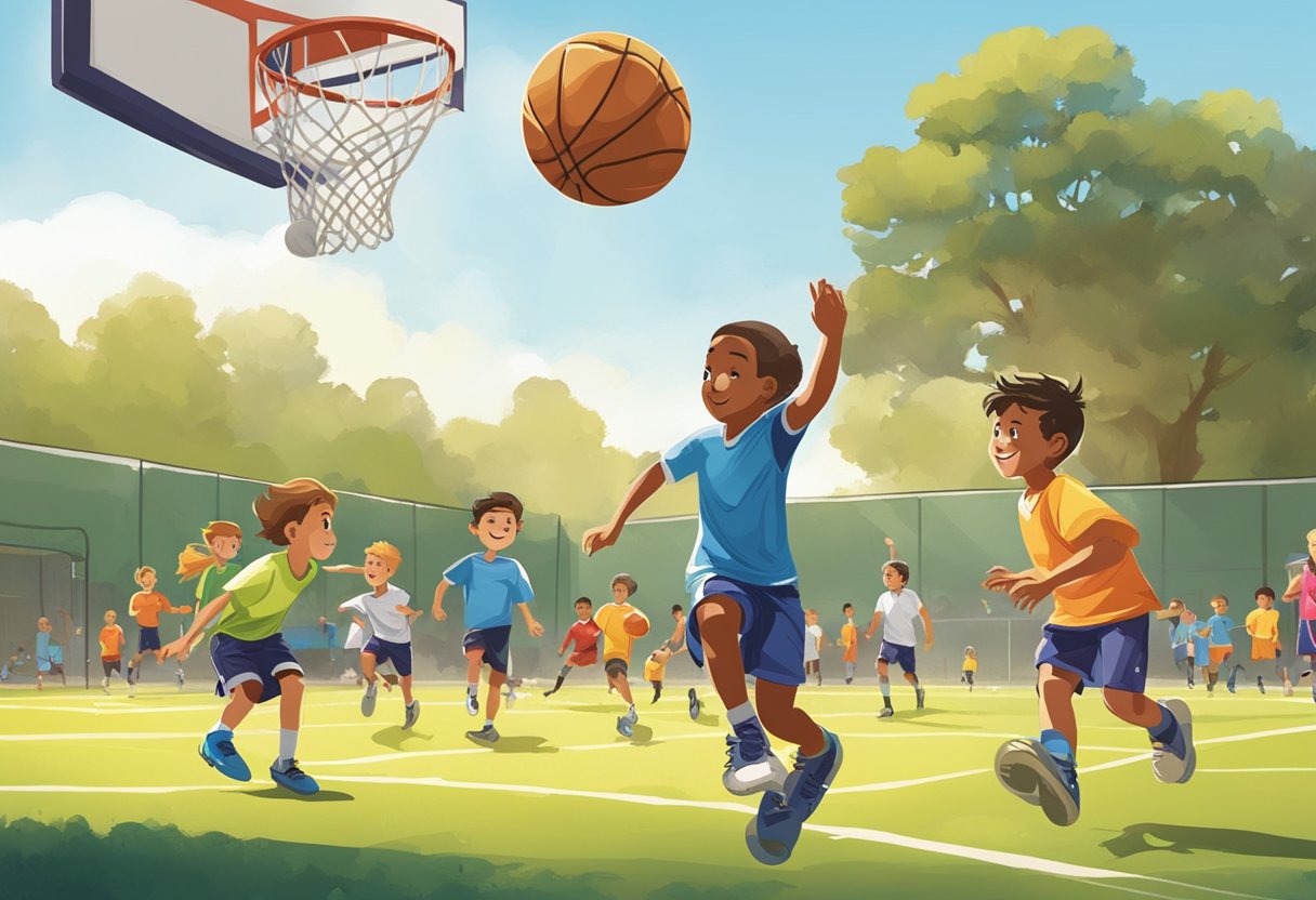 Children playing soccer, basketball, and swimming at top sports camps in Sonoma County. Santa Rosa summer camps offer a variety of activities for kids