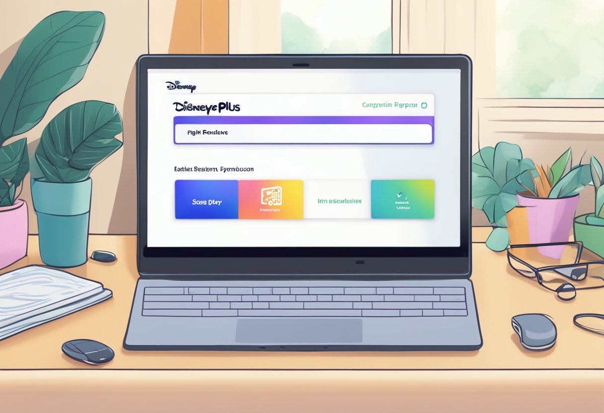 A computer screen displaying the DisneyPlus.com login page with a cursor hovering over the "begin" button