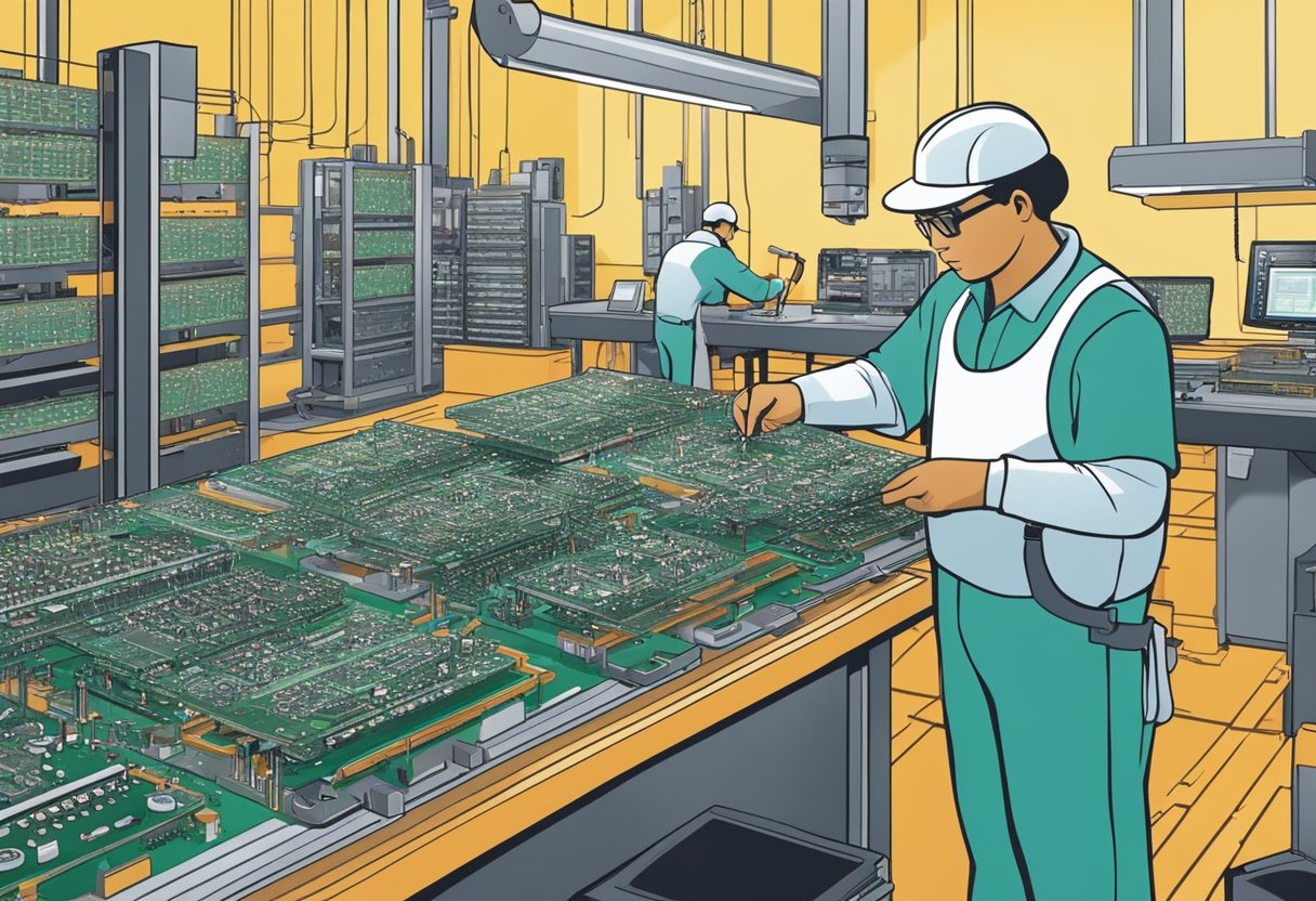 A technician assembles PCBs in a Mexico factory. Components are carefully placed and soldered onto the boards