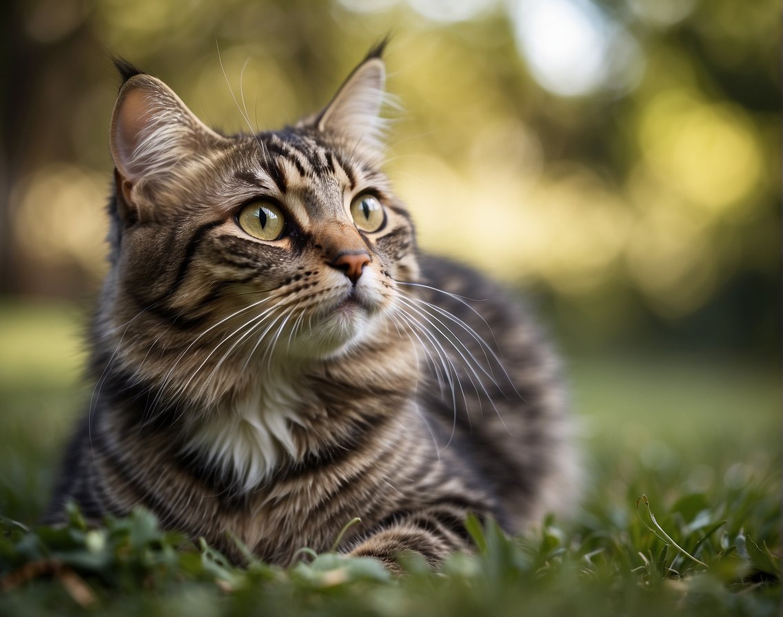 A 6-month-old cat should weigh around 5-7 pounds and measure about 10-12 inches in length. It should have a healthy and shiny coat, bright eyes, and be active and playful