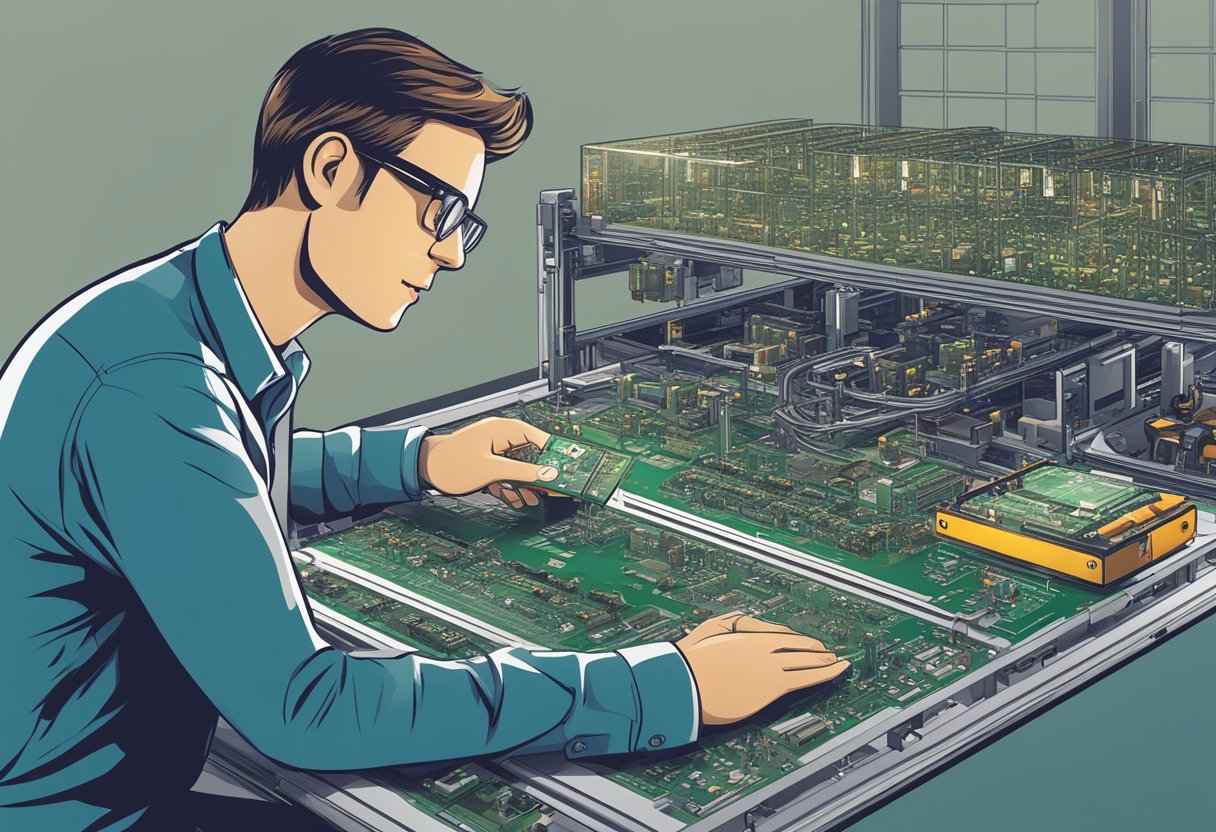 A person reviewing and choosing a PCB assembly partner from a selection of contract manufacturing options