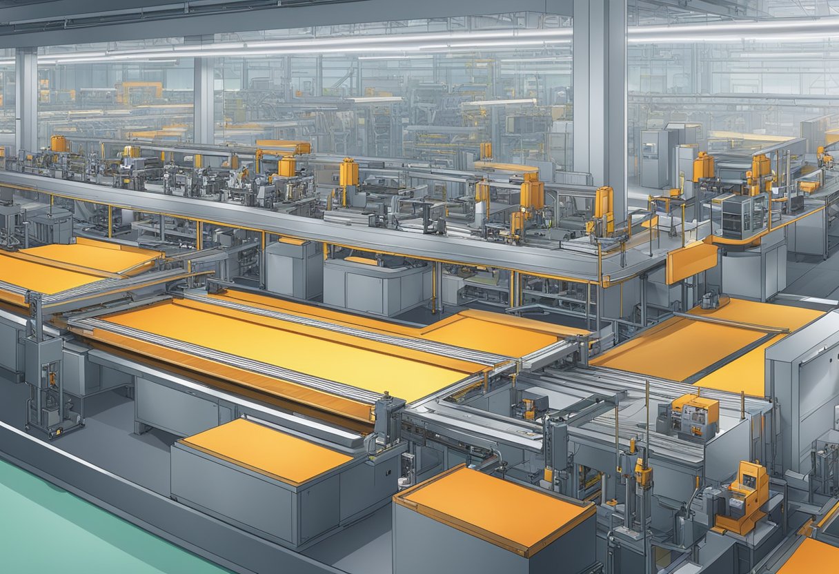 Machines assemble PCBs on conveyor belts in a factory setting