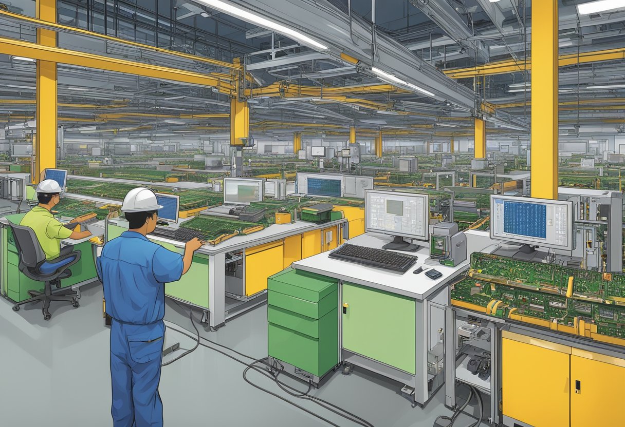 Circuit boards being assembled by machines in a San Diego facility