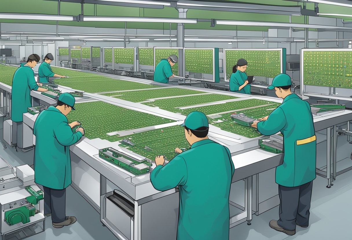 Circuit boards being assembled on a production line in a Massachusetts facility