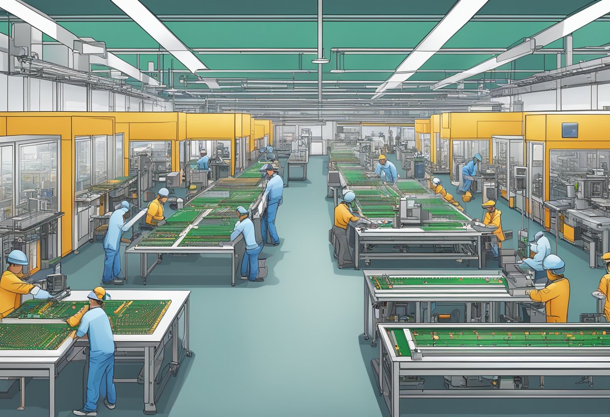 A PCB assembly line in Texas, with machines placing components on circuit boards
