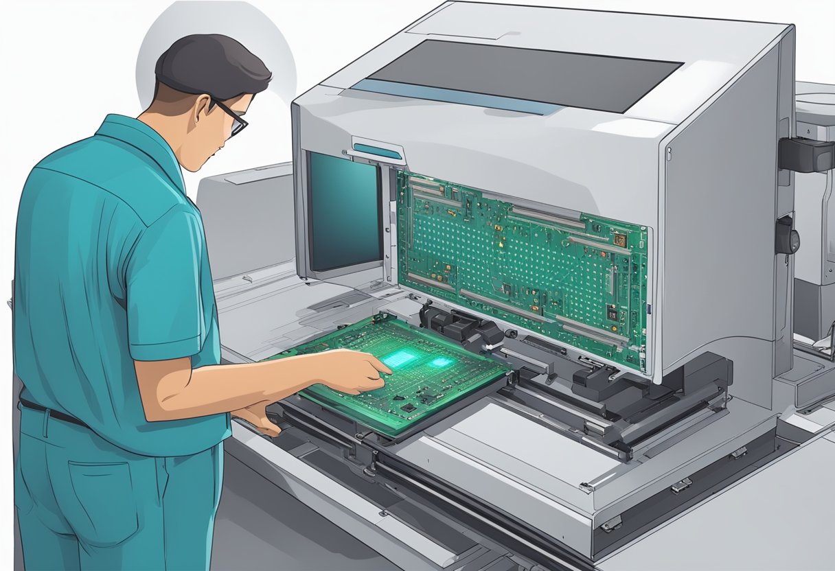 An optical inspection machine scans a PCB assembly for defects