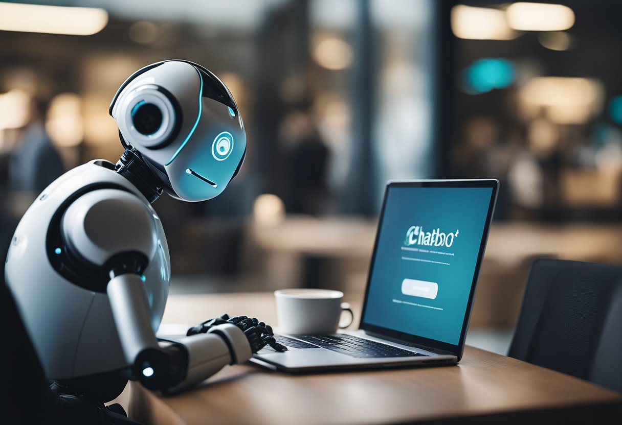 A chatbot interacts with customers in a virtual setting, addressing their inquiries and providing assistance. The chatbot is integrated into a small business's website, enhancing customer service in 2024