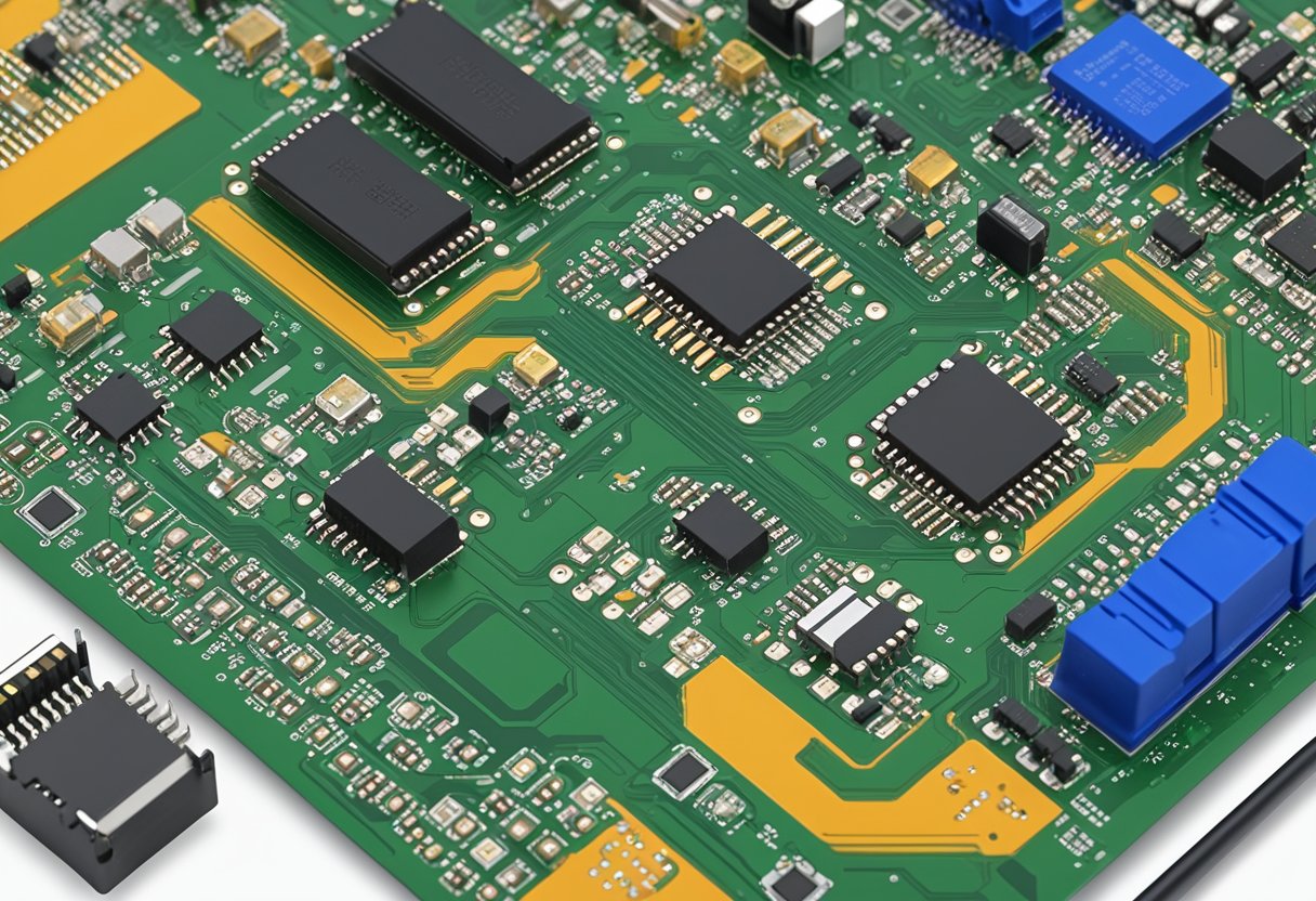 Components arranged on a PCB with clear labeling and proper spacing, following assembly guidelines