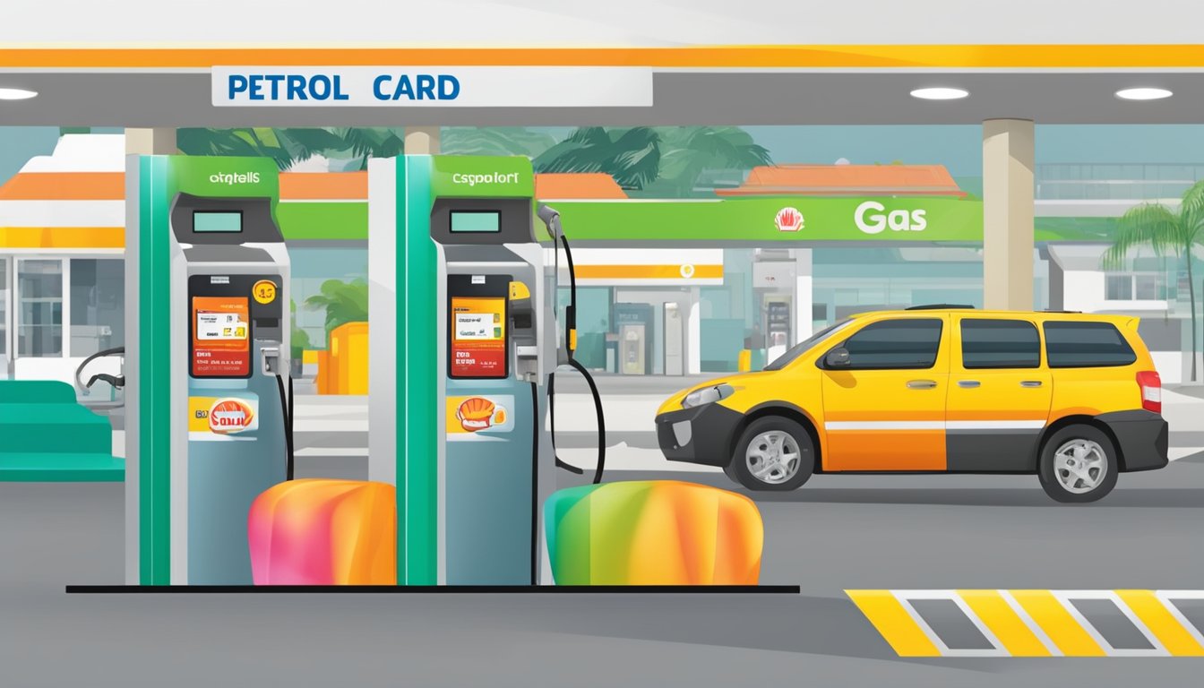 A Shell petrol credit card being used at a gas station in Singapore, with the Shell logo prominently displayed