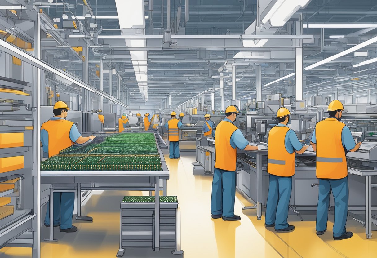 A factory floor with workers assembling PCBs in the USA