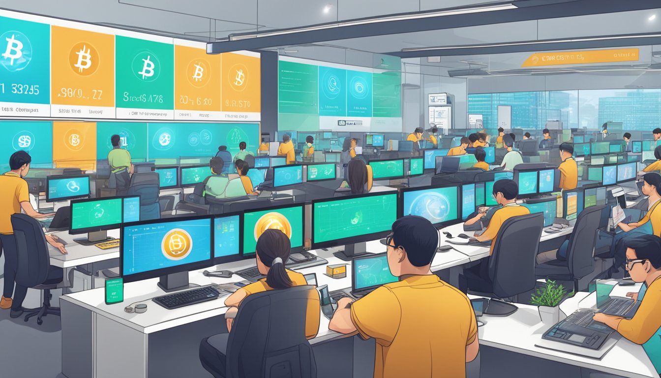 A bustling cryptocurrency exchange in Singapore with a wide selection of digital assets and high market liquidity