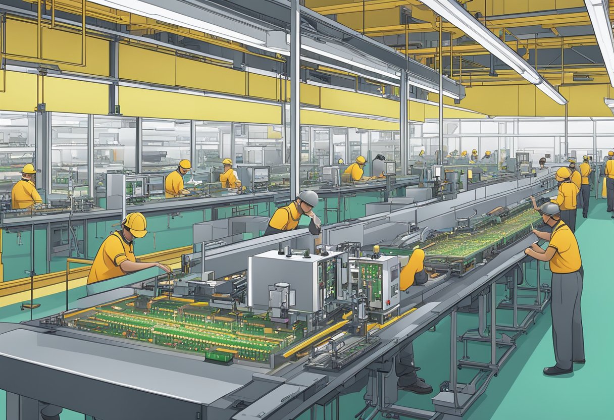 A busy PCB assembly line in a modern US manufacturing facility