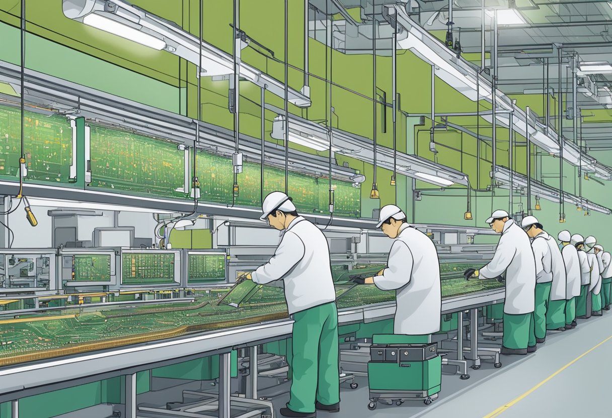 PCB components being assembled on a production line in a Taiwanese factory