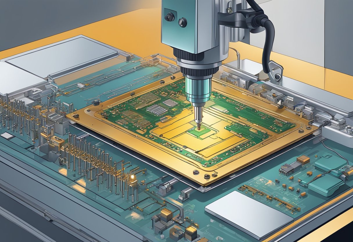A PCB assembly machine places components onto a control board with precision and accuracy. Soldering iron melts solder onto the connections