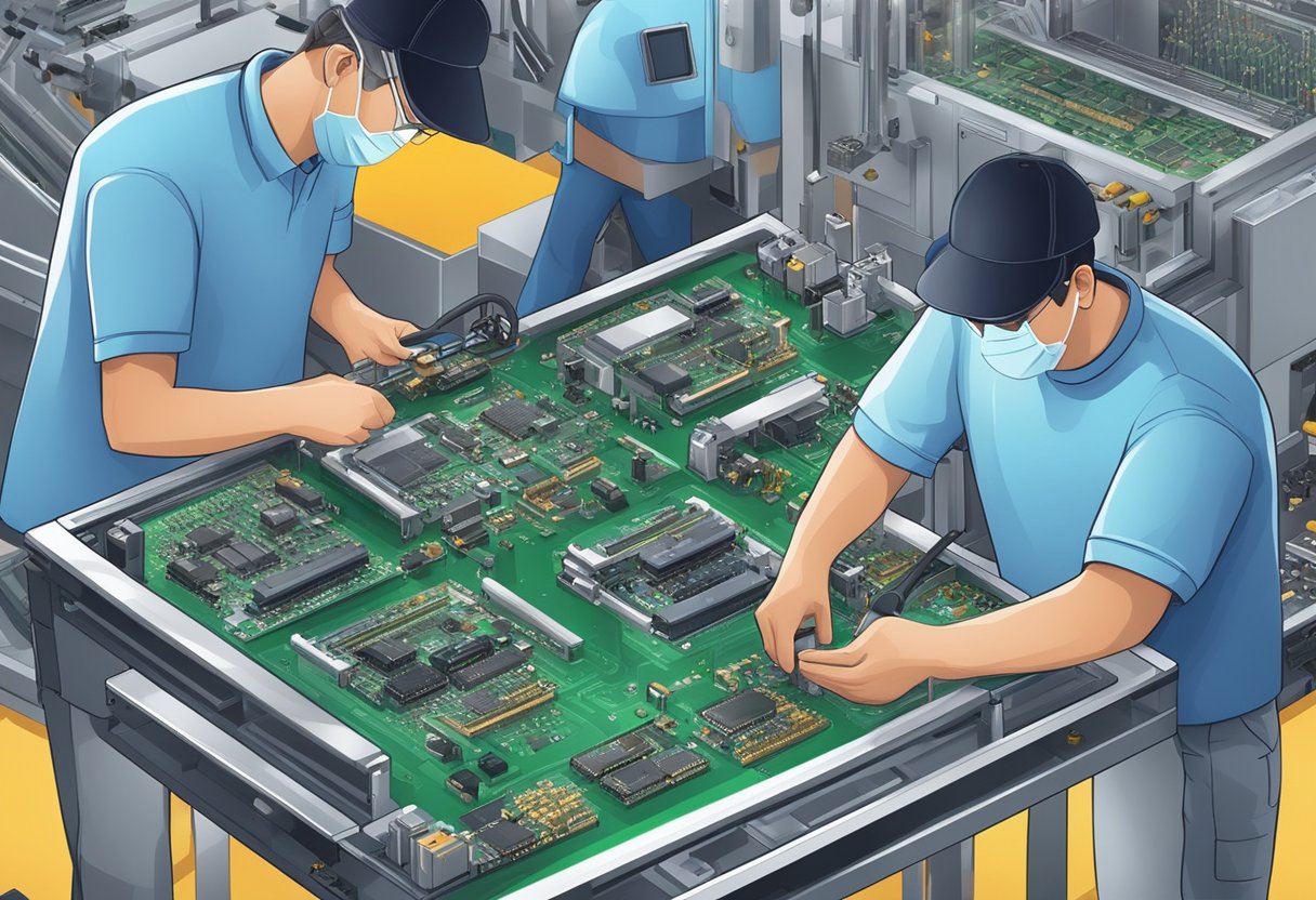 A group of advanced machines meticulously assembling printed circuit boards with precision and efficiency