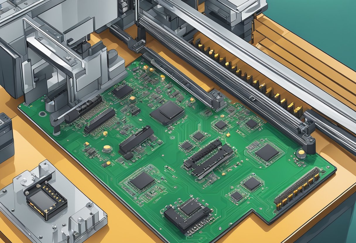 A PCB board assembly machine placing components onto a circuit board with precision and speed
