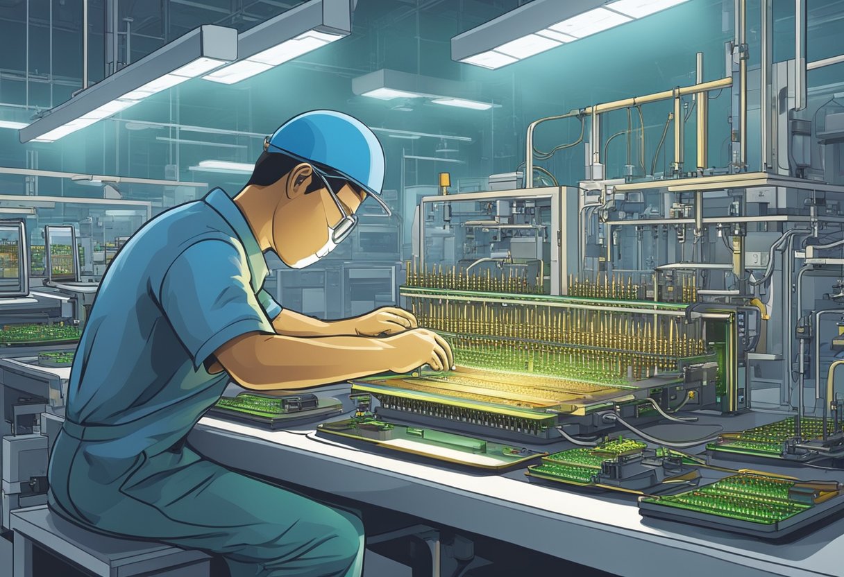 A technician assembles PCB components in a well-lit Malaysian factory