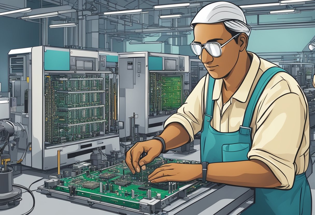 A technician assembles PCB components in an Indian factory